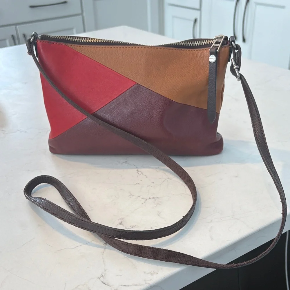 Fossil Dawson Crossbody Bag Red Multicolor Leather‎ Patchwork